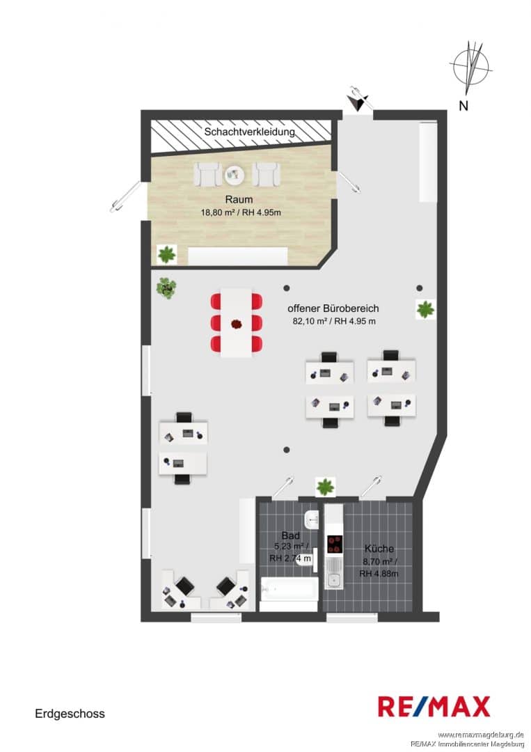 Grundriss Erdgeschoss — offener Bürobereich 82,10 m², Raum, Bad, Küche